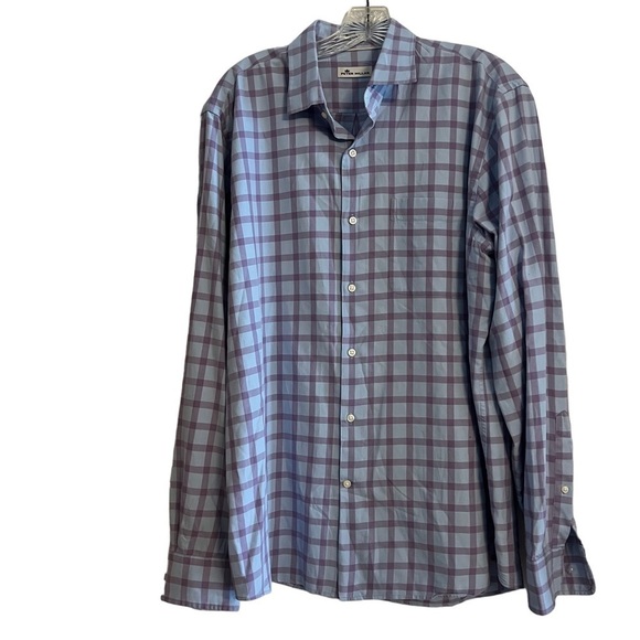 🌺PETER MILLAR Men's Button Up Shirt Size Large Lavender / Blue Long Sleeve L🌺 - Picture 1 of 6